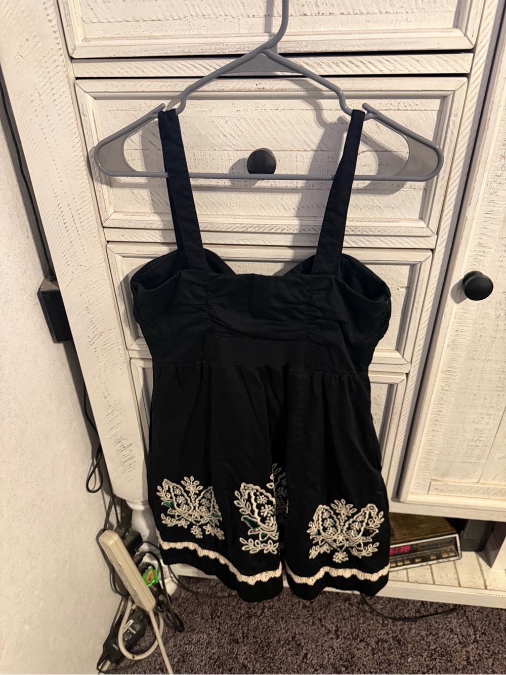 Floreat Black Mini Dress with Cream Embroidery